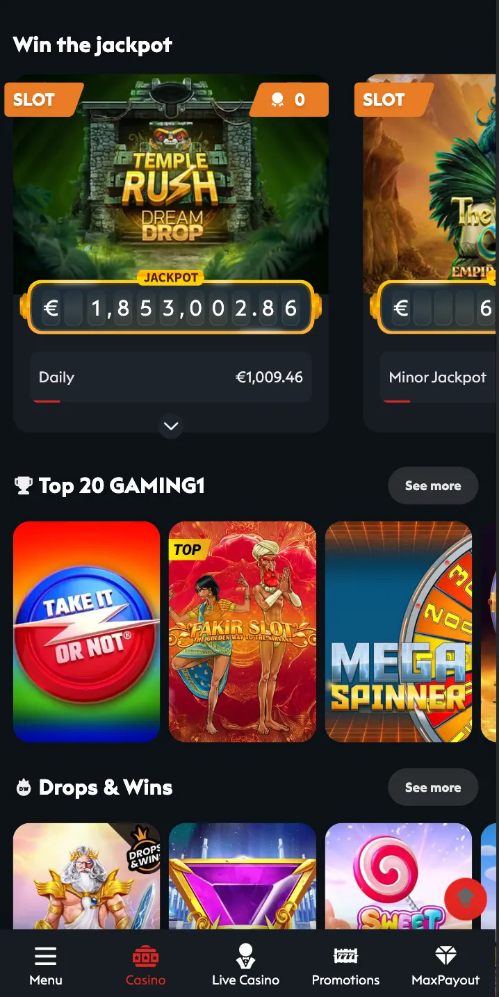 Mobilny interfejs kasyna 777 Casino wyświetlany na ekranie urządzenia przenośnego